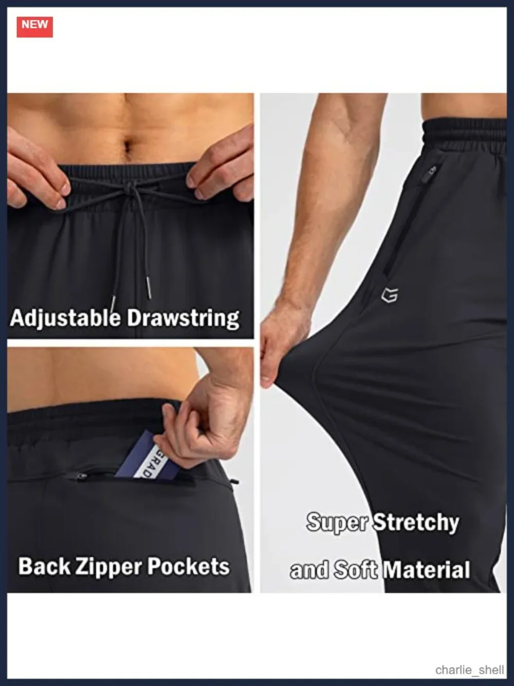Men's Sweatpants Tapered Joggers with 3 Zipper Pockets Stretchy Athletic Pants